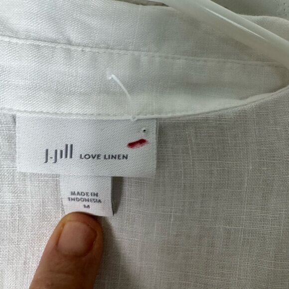 J. Jill White Linen Button Front Lace Sleeves Drawstring Waist Blouse Size M - Picture 3 of 11